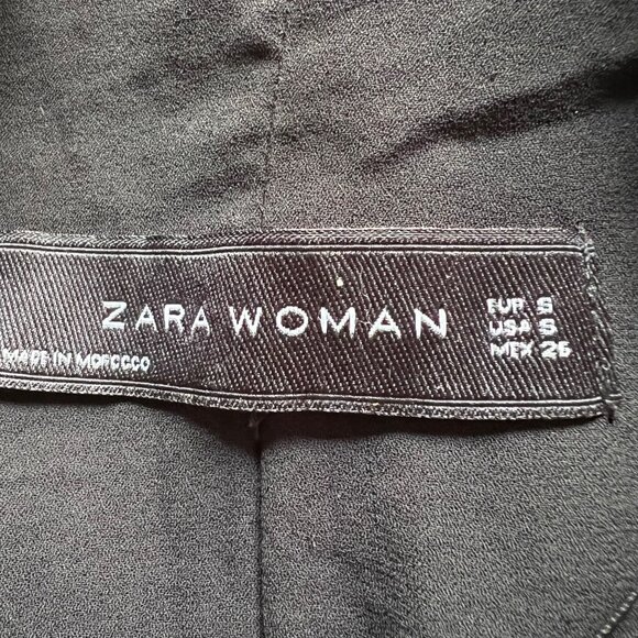 Zara Woman Size S Black Combined Polka Dot Sequin Tuxedo Collar Blazer Jacket - Picture 7 of 13